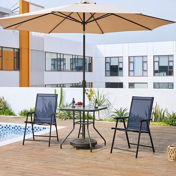 Outdoor Folding Garden Chairs Set of 2 with High Back, Outdoor Patio Dining Chairs 2-Pack with Steel Frame for Garden, Lawn, Yard, Beach, Navy Blue