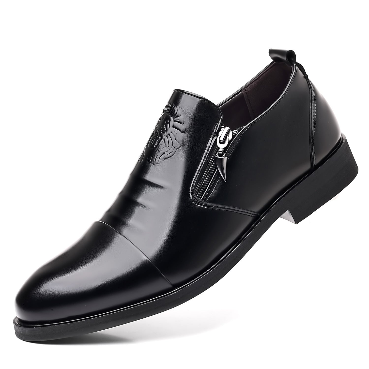 Italian Hand-embossed Zipper Leather Short Boots