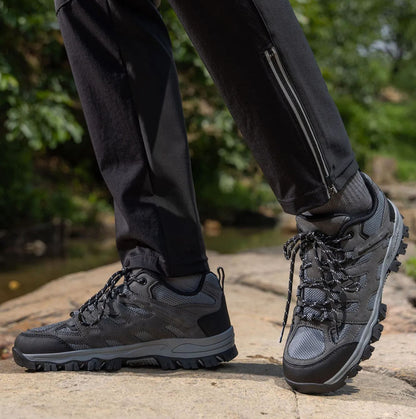 Men's Outdoor Hiking Shoes – Breathable Waterproof Low-Cut Walking Shoes with Non-Slip Traction, Abrasion-Proof Build & Orthopedic Wide Toe Arch Support