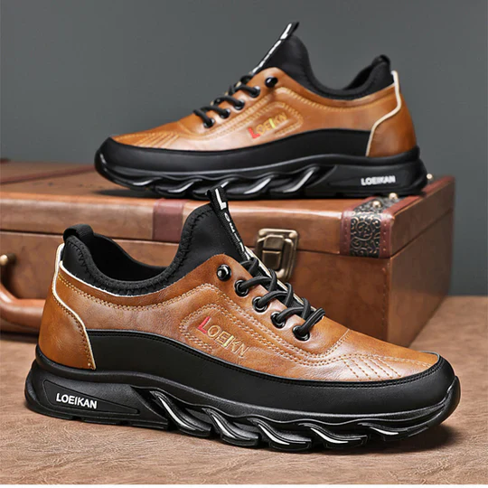 Men's Casual Fashion Orthopedic Hiking Shoes – Anti-Puncture, Anti-Collision, Non-Slip Arch Support Leather Outdoor Sports Shoes for All-Terrain Performance