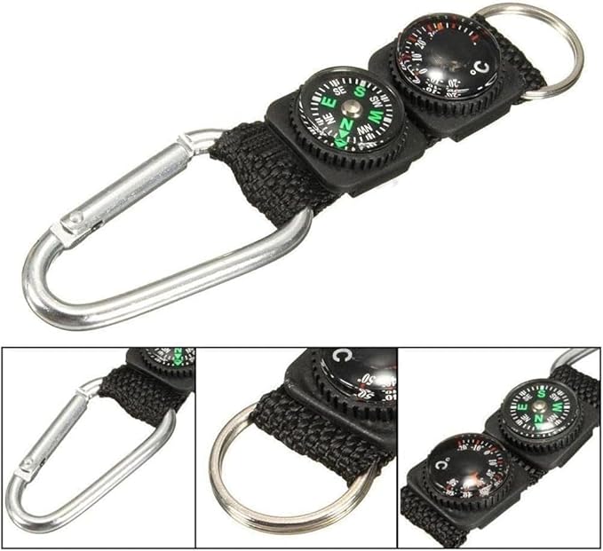 Black Carabiner Key Chain Compass Thermometer Metal Camping Outdoor Gadgets Hiking Survival to Multifunctional Mountaineering Sports Outdoor Recreation Accessories
