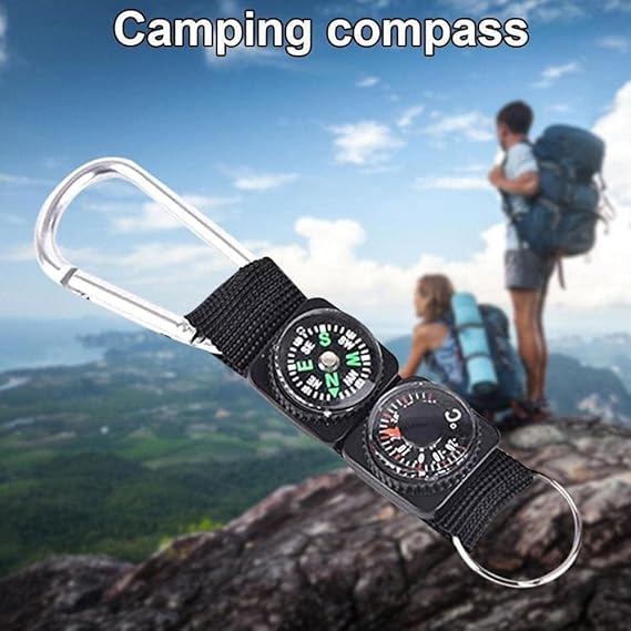 Black Carabiner Key Chain Compass Thermometer Metal Camping Outdoor Gadgets Hiking Survival to Multifunctional Mountaineering Sports Outdoor Recreation Accessories