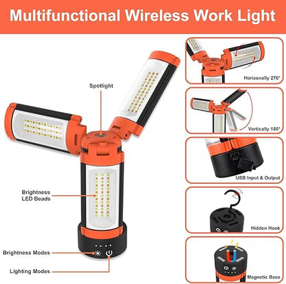 Waterproof Camping Light with Tripod, 9000mAh 3500LM USB Rechargeable LED Work Light, Portable Magnetic Lanterns & Power Bank,Dimmable 3000/4000/6500 for Garage, Hiking, Workshop, Filming, Tent