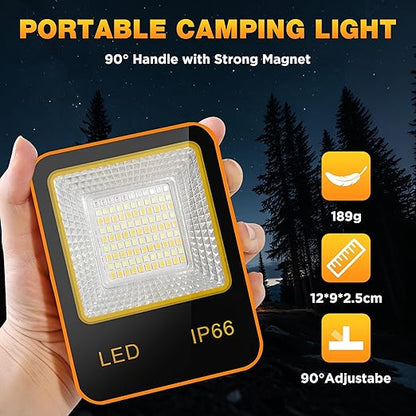 Rechargeable LED Work Light USB-C, Camping Light, Emergency Power-Cut Lighting,IP65 Waterproof, Solar Charging, 5Modes Stepless Dimming, 180° Handle with Hook— Khaki (12 * 9 * 2.5cm) [Energy Class F]