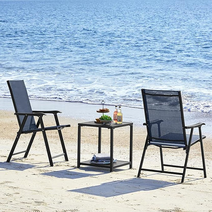 Outdoor Folding Garden Chairs Set of 2 with High Back, Outdoor Patio Dining Chairs 2-Pack with Steel Frame for Garden, Lawn, Yard, Beach, Navy Blue