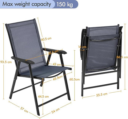Outdoor Folding Garden Chairs Set of 2 with High Back, Outdoor Patio Dining Chairs 2-Pack with Steel Frame for Garden, Lawn, Yard, Beach, Navy Blue