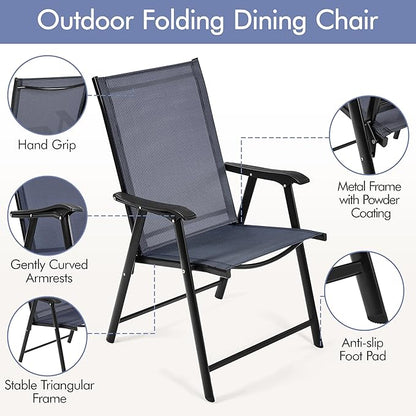 Outdoor Folding Garden Chairs Set of 2 with High Back, Outdoor Patio Dining Chairs 2-Pack with Steel Frame for Garden, Lawn, Yard, Beach, Navy Blue